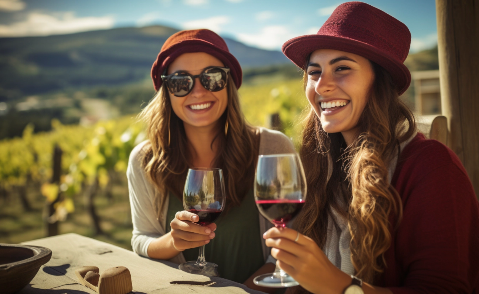 Twee vrouwen genieten van een glas rode wijn